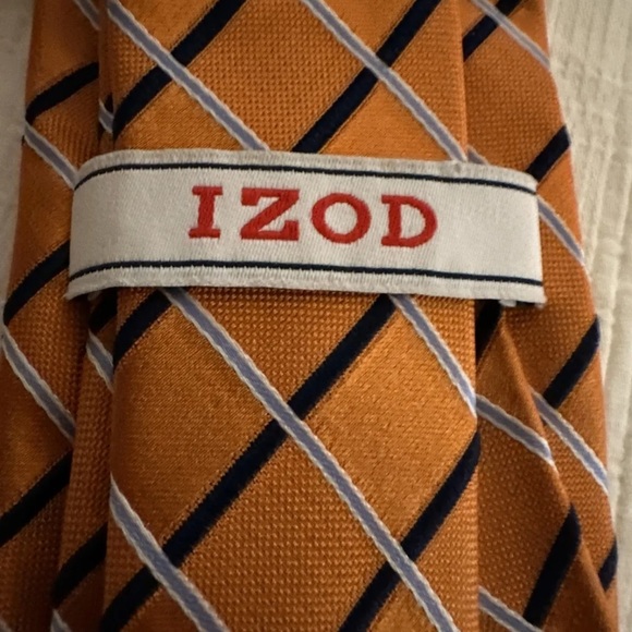 Izod Men’s Silk Tie Orange Blue Gray Excellent - Picture 3 of 7